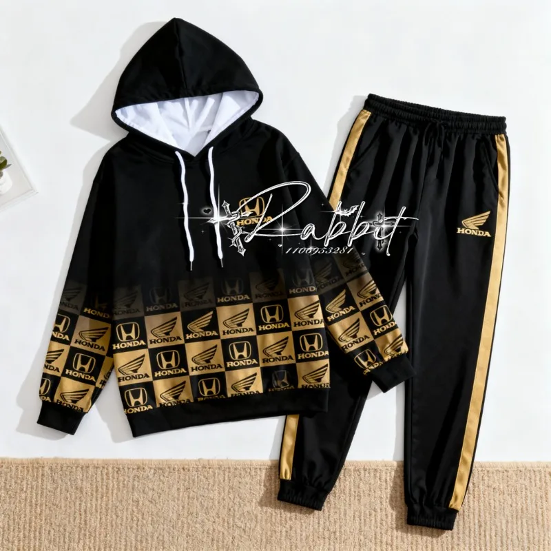

Honda Racing Track Rider Fashion Cycling Motorcycle Set Retro Hoodie Casual Sports Pants Two Piece Off Road Set Downhill Bike
