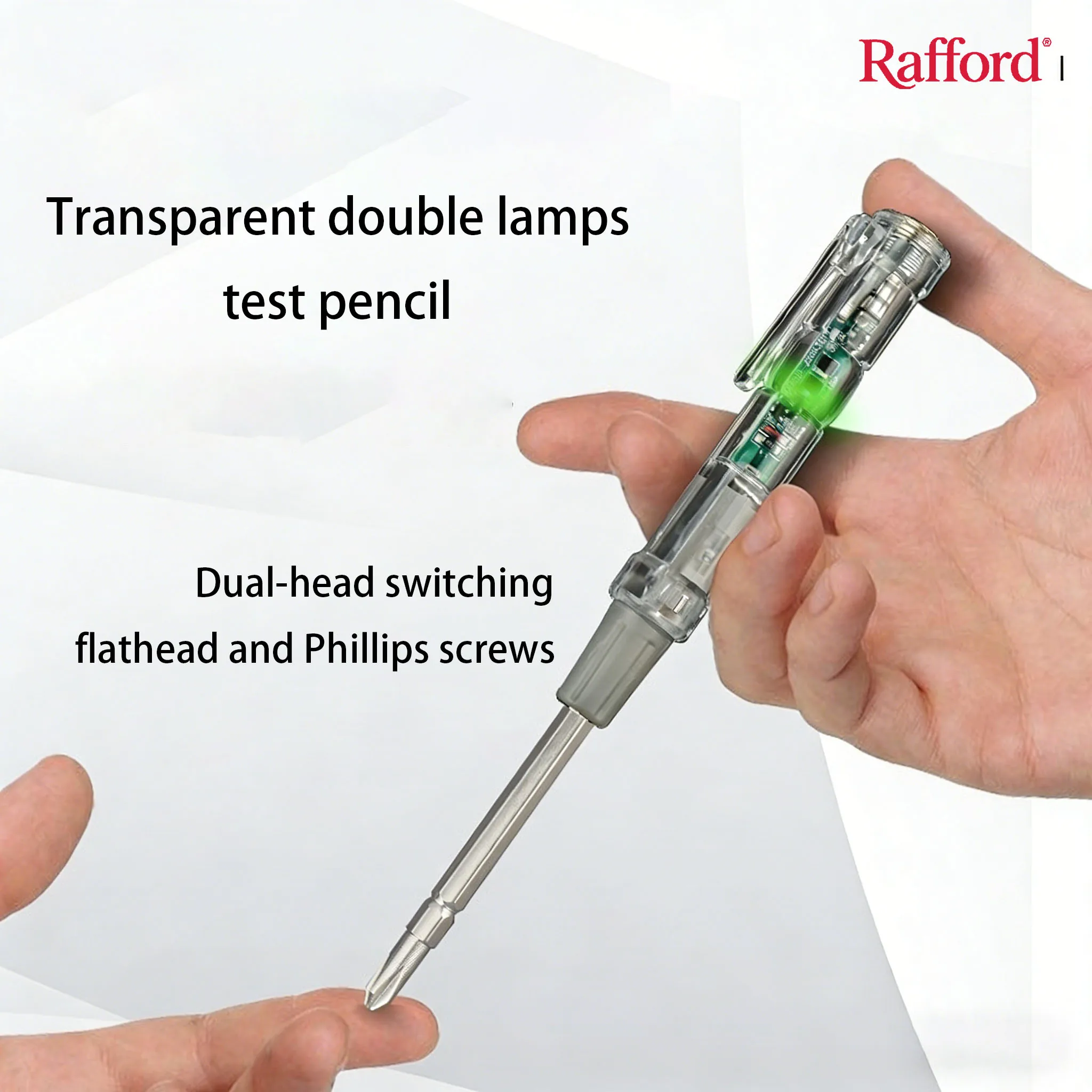 

Rafford Voltage Tester Pen with Reversible Phillips & Slotted Screwdriver Tips - Inductive Metal Cap Electrician Essential Tool