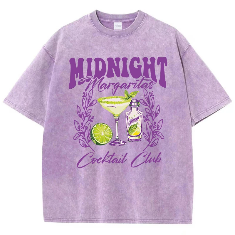 Vintage Woman Acid Wash T-Shirts Midnight Margaret Cocktail Club Prints Tops Crewneck Cotton Oversize Tee Shirts Fashion Clothes