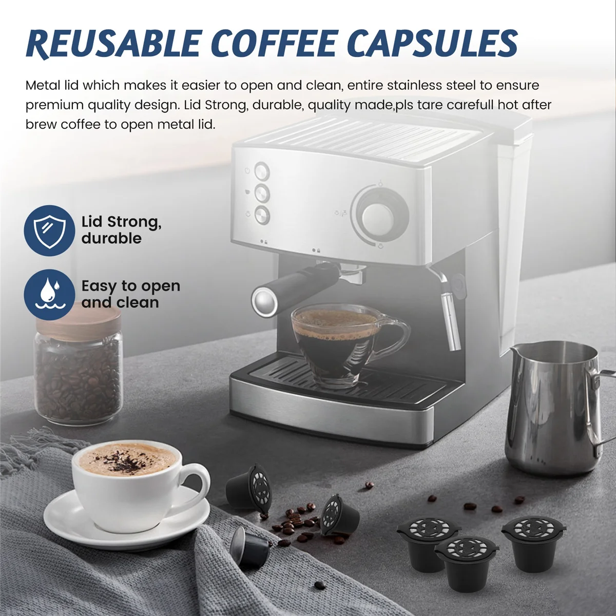 10 шт. многоразовые многоразовые капсульные фильтры для кофе для Nespresso с ложкой-щеткой, кухонные аксессуары, фильтр для кофе, черный # A66K