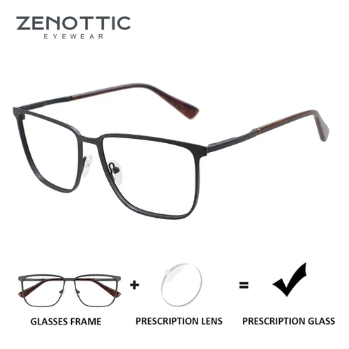 ZENOTTIC Gafas graduadas cuadradas Moda Metal Miopía/Gafas progresivas Las mejores gafas ópticas para hombres