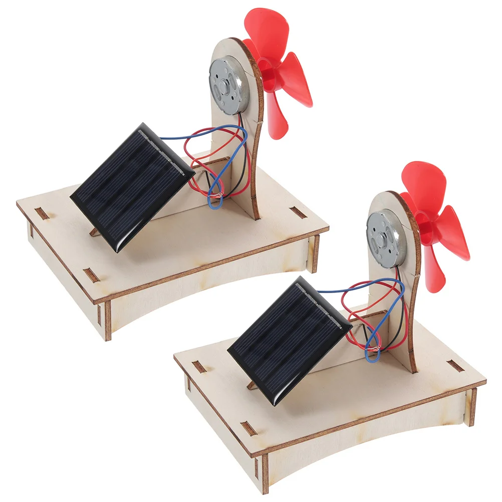 2 Sets of Solar Toy Solar Wooden Assembly Toy Solar Powered Fan Teaching Prop Science Project Toy science project prop