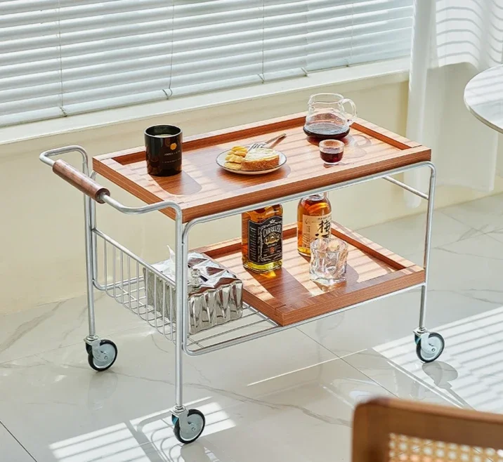 Simple retro home dining car side table, internet famous movable storage coffee table