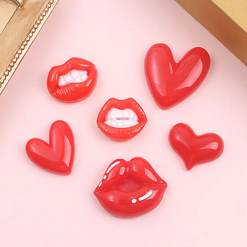 4/12/21 قطعة شفاه من الراتنج الأحمر، خرز غير مسامي على شكل قلب، إكسسوارات ديكور ذاتية الصنع، عيد الميلاد، عيد الحب، هدايا عيد الشكر #3