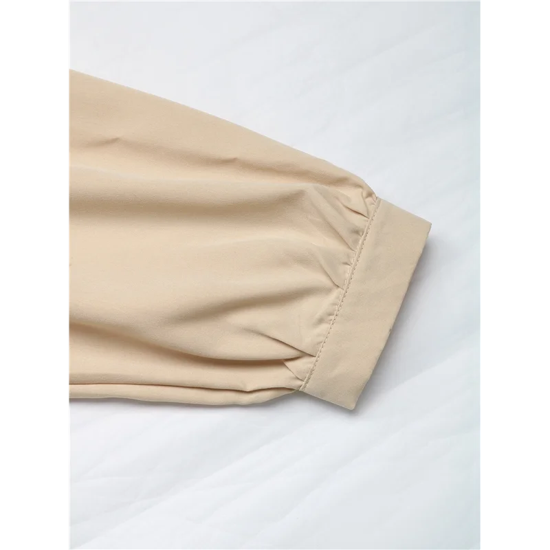 ASDS-Dames V-hals Geplooid Kantoortopje met lange mouwen Retro Elegant Open voorkant Rond patroon Opstaande kraag