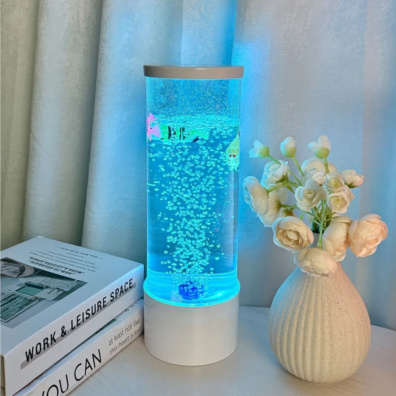 Colorful LED Bubble Fish Tank Night Light, 7-Color Changing Simulated Aquarium Atmosphere Lamp for Home Bedroom Desk Decoration