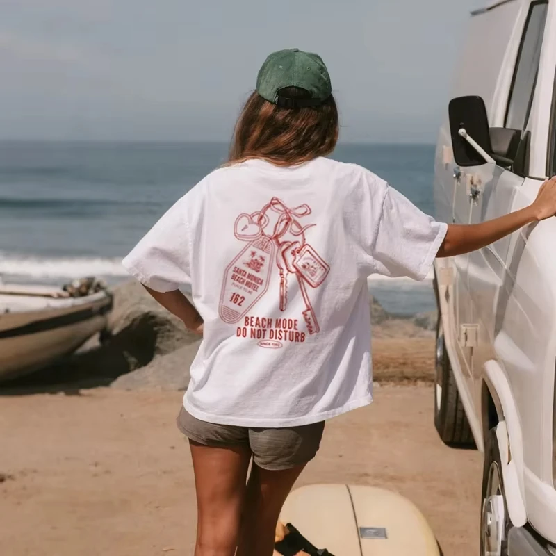 

Модная футболка с брелоком Y2k и принтом, свободная футболка с коротким рукавом для пляжного серфинга, уличная одежда в стиле гранж, футболки с графическим рисунком, женский милый топ для отпуска