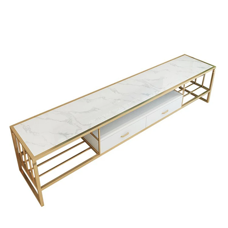 ¥#Home Furniture Luxury White Modern Drawer Metallic Marble Top Tv Unit Cabinet