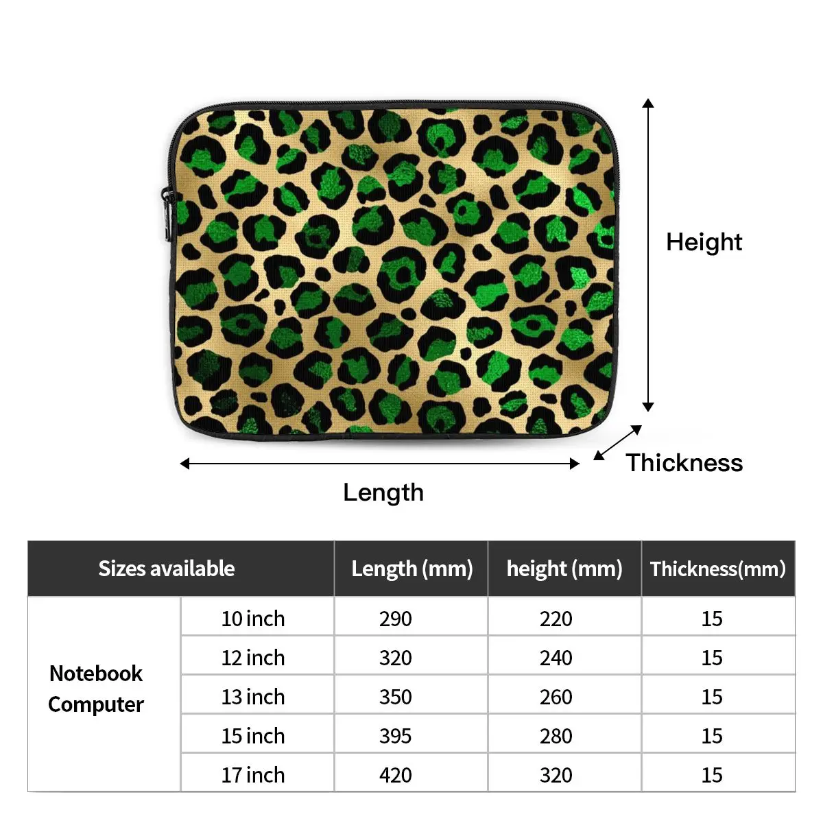 Emerald Green Leopard Print Notebook Laptop Bag Case Pouch 10 12 13 15 17 Inch For Macbook Air Pro Tablet Shockproof Case Bag