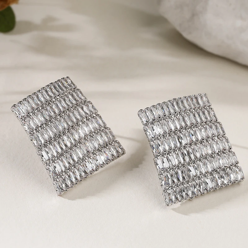 GANPUP Funkelnde Quadratische Vollzirkonia-Ohrstecker für Damen, Modischer Neuer Trendiger Ohrschmuck, Geschenk für Party, Damenohrringe – Detail 4