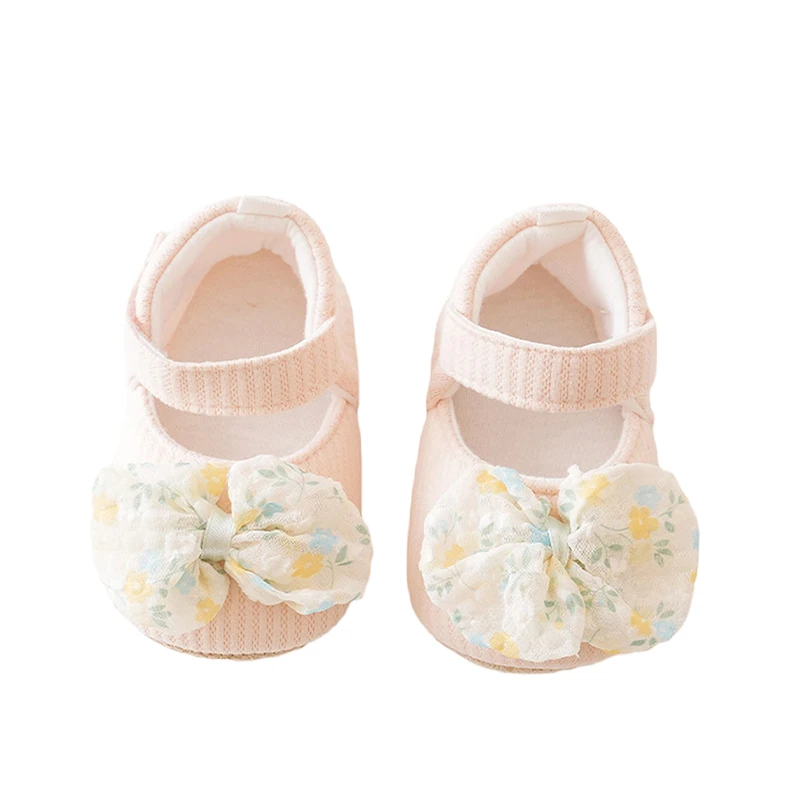 

Baby Girls Moccasins Cute Floral Print Bowknot Soft Sole Flat Shoes Prewalker Anti-Slip Shoes First Walker Shoes