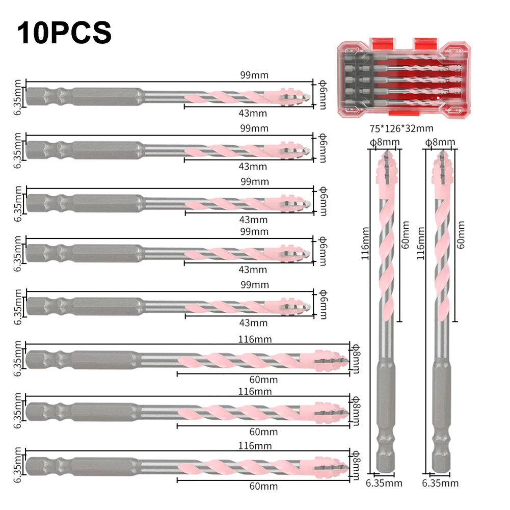 10pcs 6/8/MM Drill Bit Four-Flute Eccentric Drill Drilling Glass Tile Punching Triangle Drill Bits Workshop Equipment Power Tool