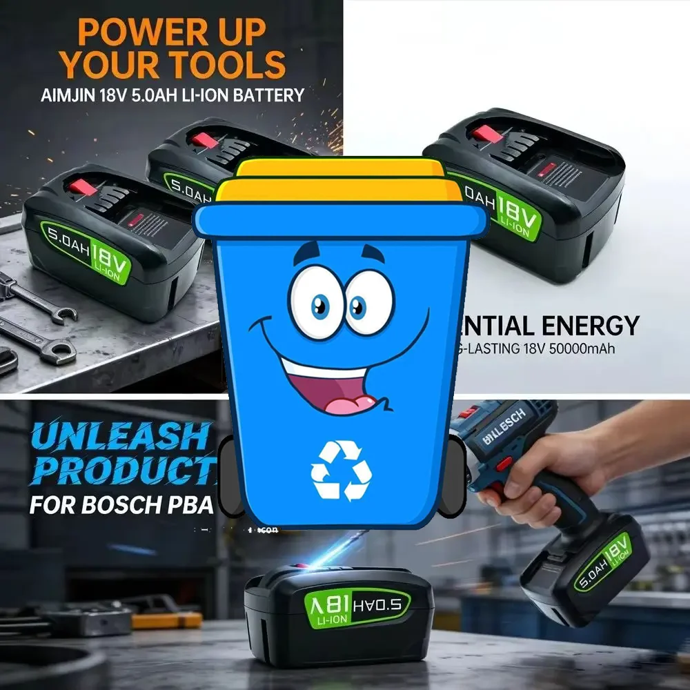 

18V 5.0Ah Replacement Battery For Bosch PBA Home & Garden PBA PSB PSR 18V Tools AL1880CV AL18815CV