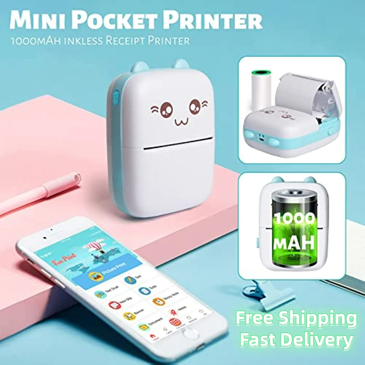 Mini Pocket Printer Gifts for kids Portable Thermal Printer for Pictures/Photos/QR Codes Bluetooth Wireless Smart Printer