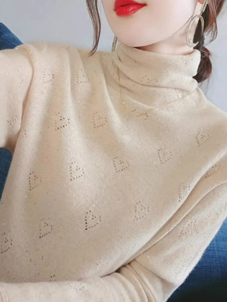 Colore puro Semplice Collo alto Lungo Sve Base lavorata a maglia irt Donna Confortevole Versatile Faionable Top Quali Coreano Sle