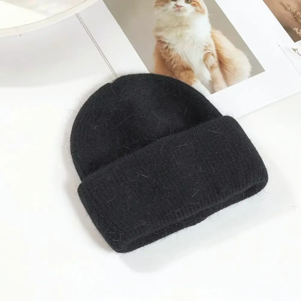 Korean Style Knitted Beanie Hat Female Winter Warm Soft Elastic Cap Casual Solid Color Daily Fashion Autumn Cute Headgear