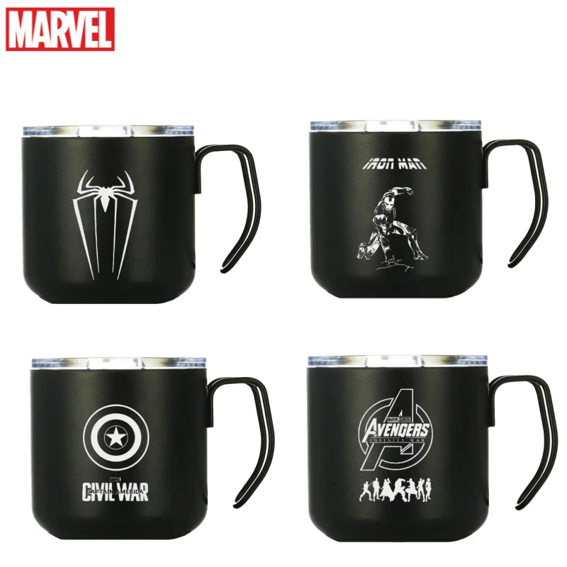 Marvel The Avengers Spiderman Iron Man Creative Anime Movie Stainless Steel Coffee Cup Personalized Cartoon Water Cup with Lid