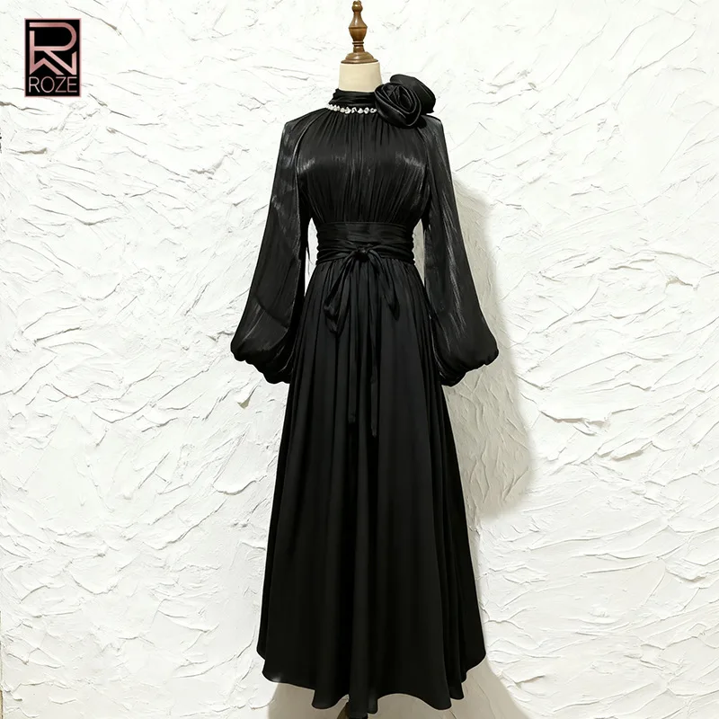Abito lungo con maniche a palloncino e vita smock - 2025 Nuovo elegante abito con stampa floreale