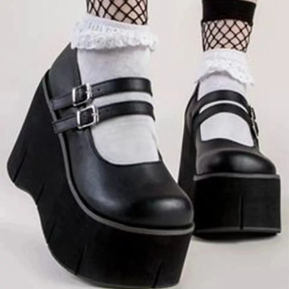 

Women Thick Sole Round Toe Shoes Height Increasing Solid Buckle Strap Belt Buckle Solid Fashion Casual Party 2024 New Arrivals