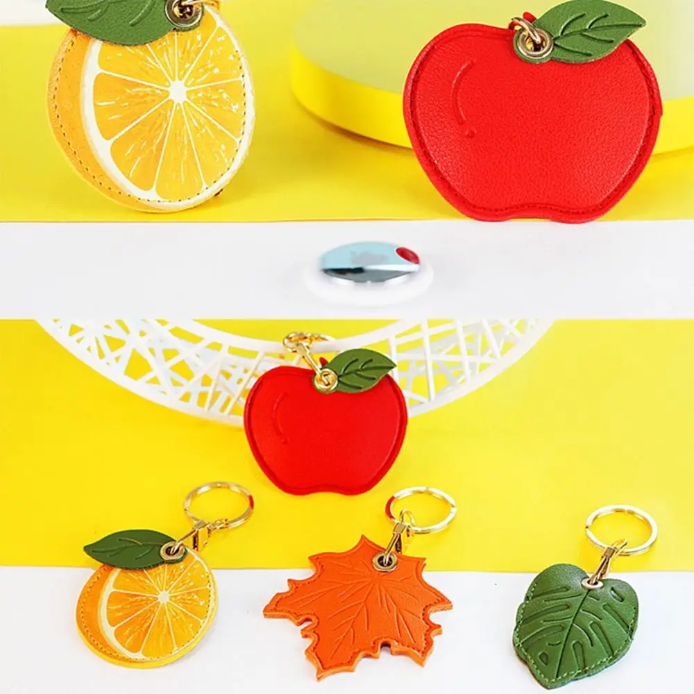 PU Leather Access Card Protective Sleeve High Quality Useful Fruit Leaf Shape Keychain Access Card Cover For Airtag