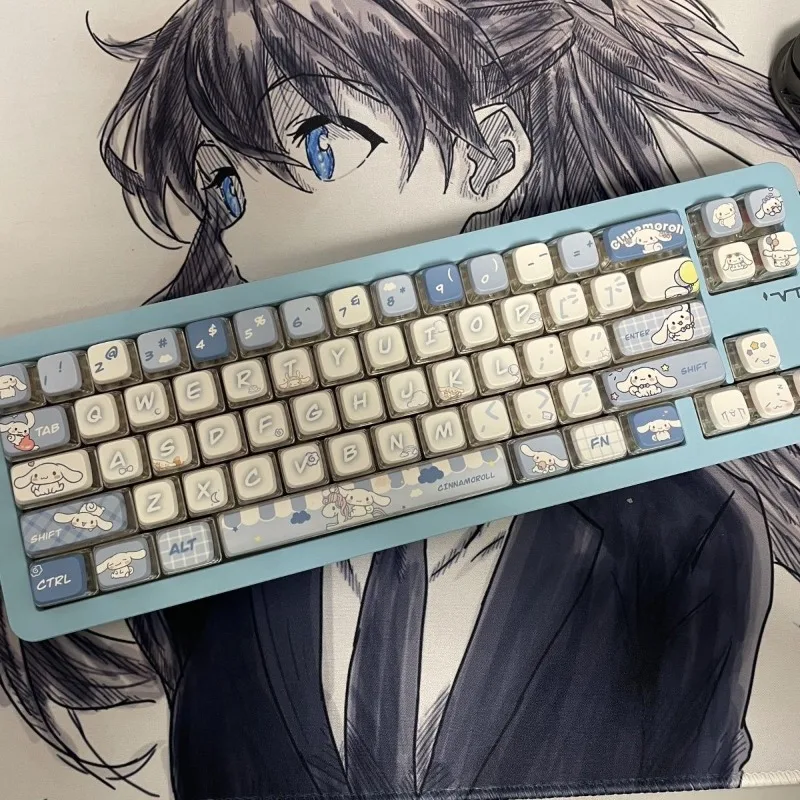 

Cinnamoroll Theme Keycap Transparent Five-Sided Heat Transfer Cartoon Anime Themed 122 Keys Keycaps Set for Mechanical Keyboard