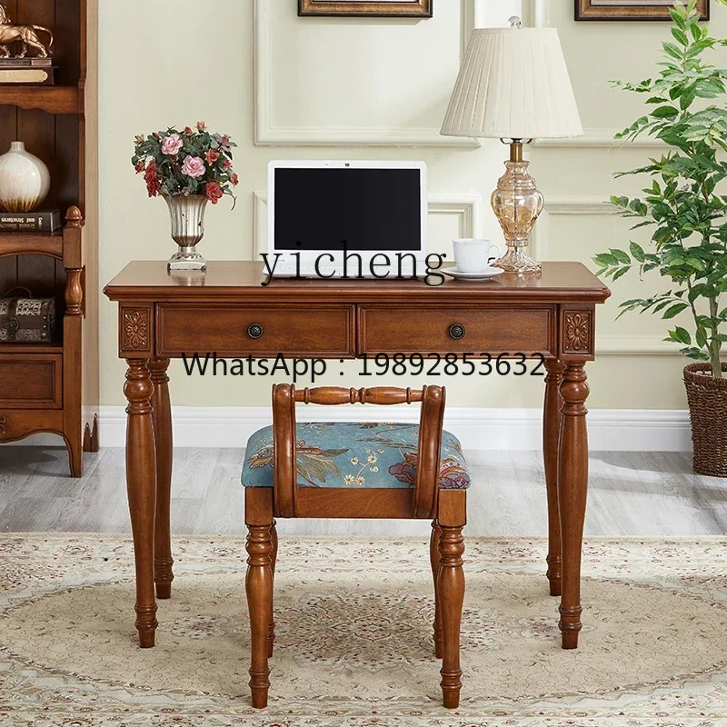 ZZTQH Solid Wood Simple Desk Chair Bedroom Study Furniture Combination European Writing Desk Student Learning