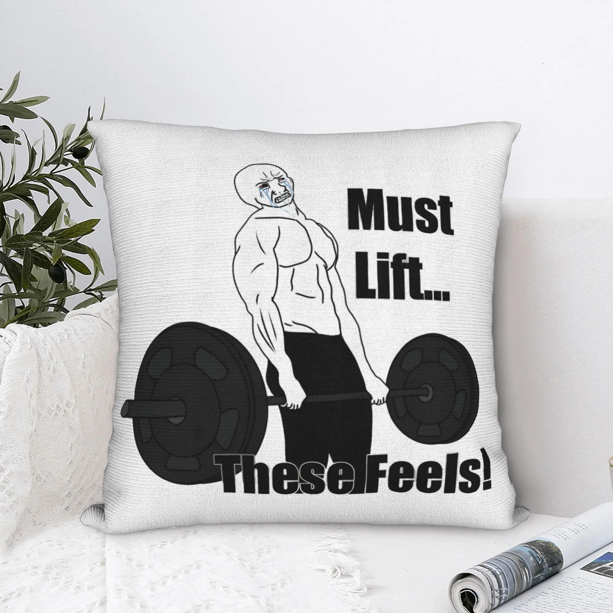 Wojak Lifting Meme -Must Lift These Feels!  Square Pillow Case Polyester Decorative Pillow Custom Pillowcover Home Decor
