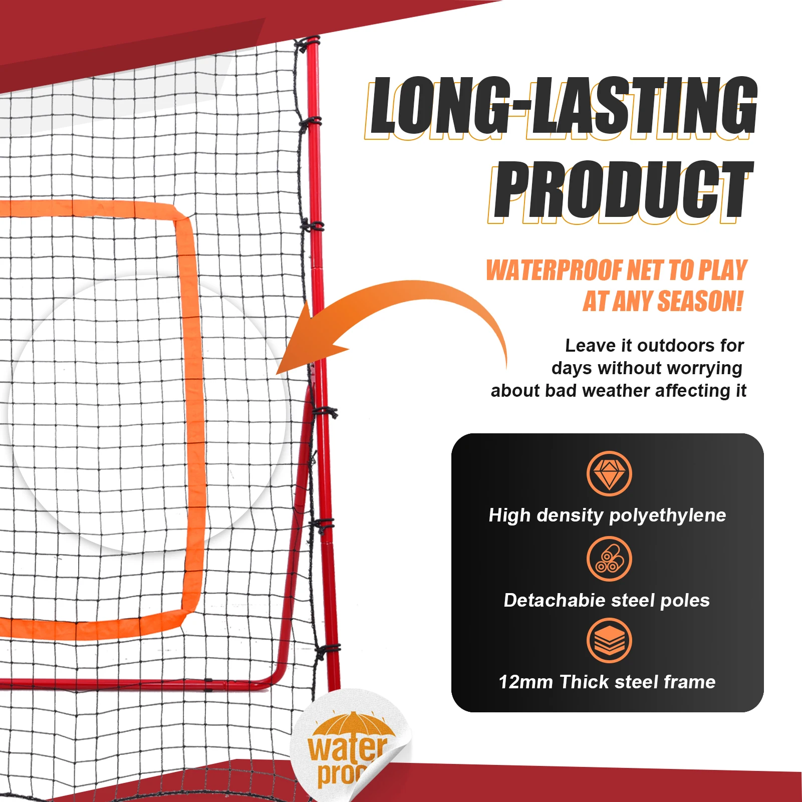 Сетка для отскока волейбола, тренировочная сетка для отскока волейбола, тренировочное оборудование для волейбола с 4 регулируемыми углами отскока (красный)