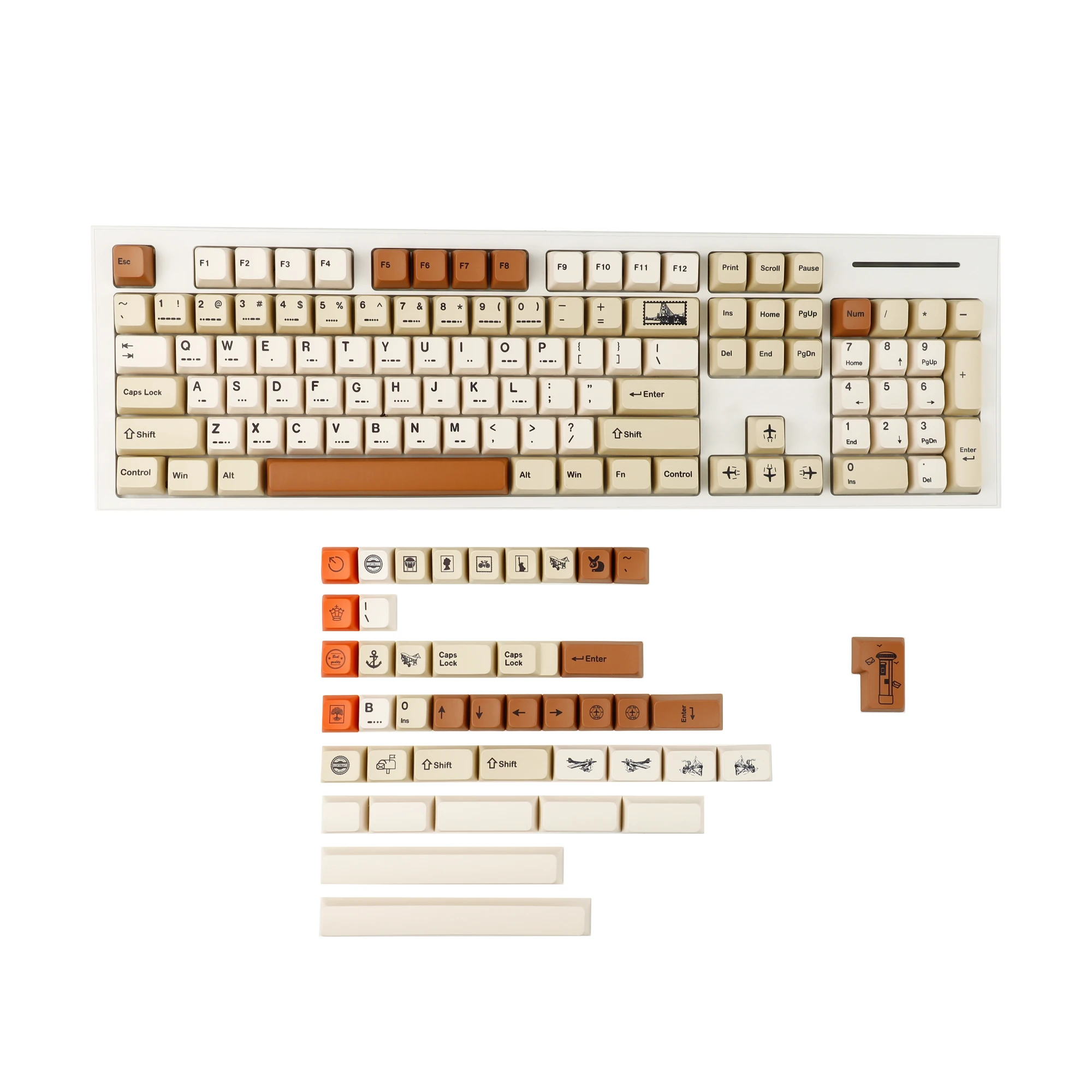 

1.6mm Thickness Vintage Stamp MDA Profile Dye Sub Keycaps PBT Keyset For TKL 61 64 68 75 87 96 104 Alice Split MX Keyboard