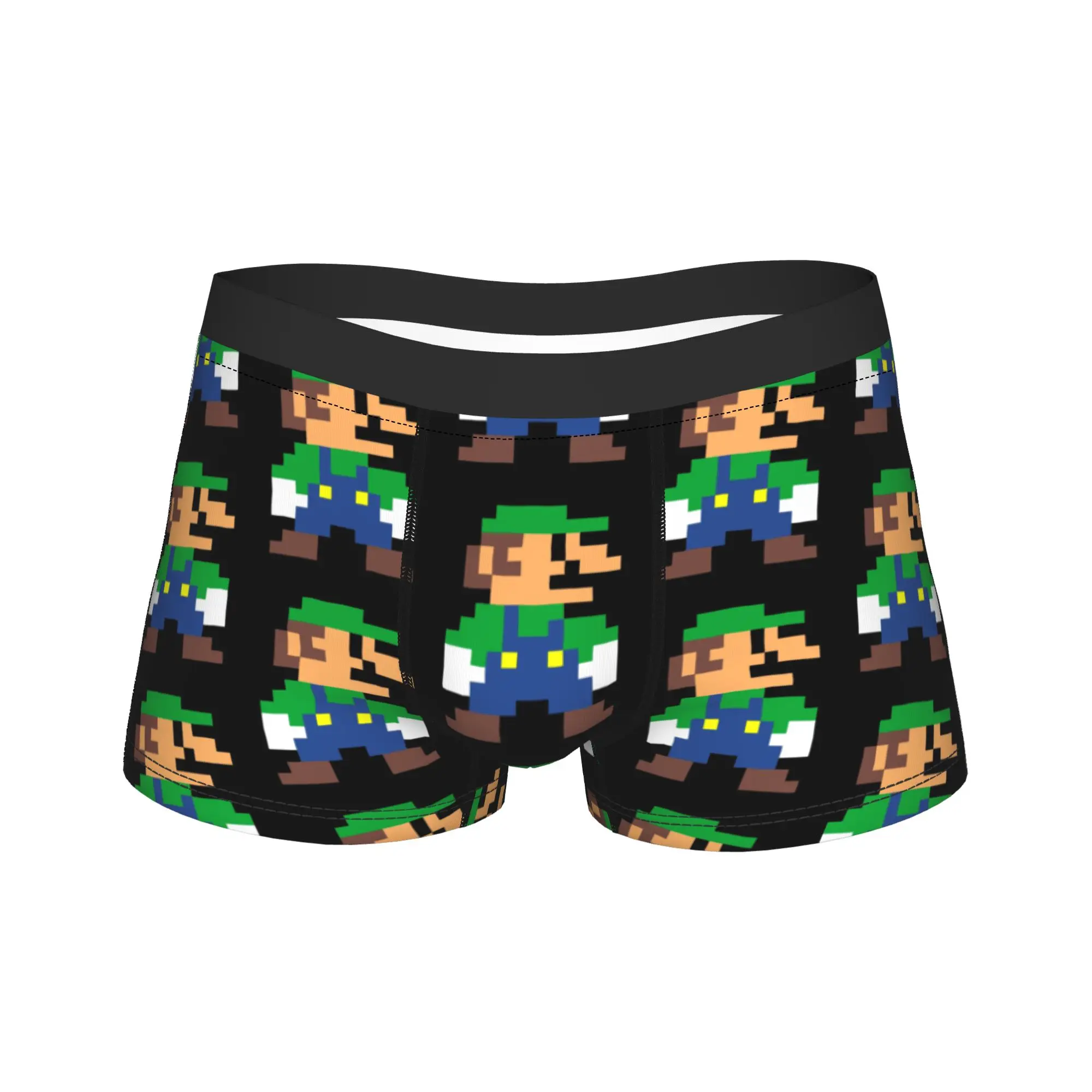 

Men Big Pixel Blocks Marios Luigi Long Underwear Funny Boxer Briefs Shorts Panties Male Mid Waist Underpants M-XXL