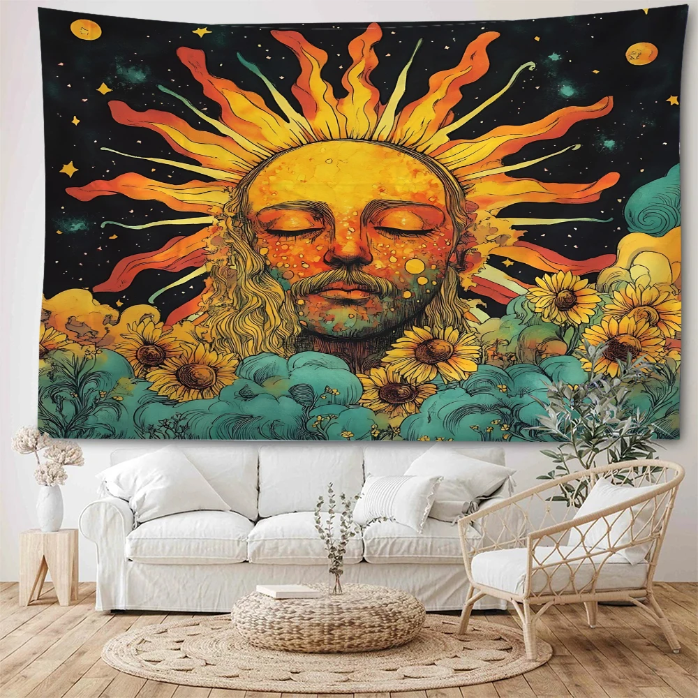 

Illusory Sun Face Illustration Background Decoration Tapestry Burning Red Sun Face Illustration Home Decoration Tapestry