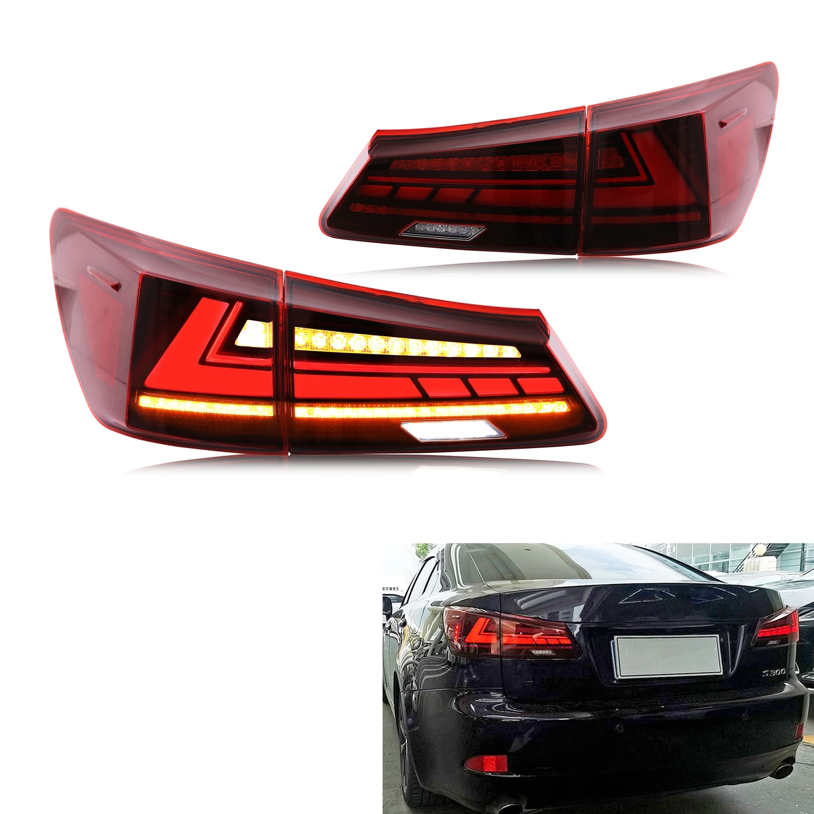 LED Red Tail Lights for Lexus IS250 IS350 ISF IS iii 2006-2013 Start-up Animation Sequential Turn Signal Rear Lamps Assembly