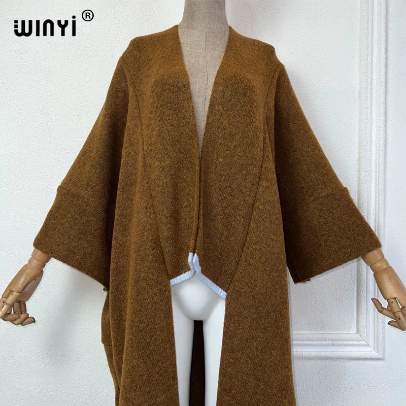 WINYI solid colour woman Winter Knitted kimono Christmas new Fashion hipster party dress Thick Warm Female jacket holiday coat