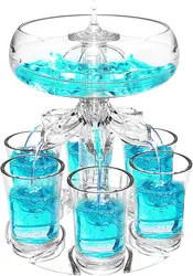 Party Drink Shot Dispenser with 6 Shot Glasses Set Acrylic Holder Drinking Game Tool Family Gathering Bar Wine Glass Set