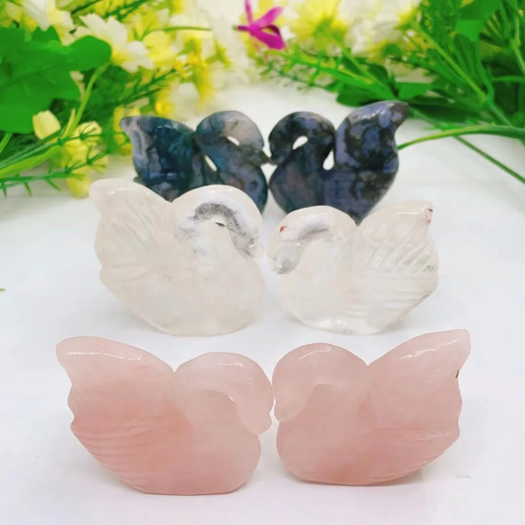 

2PCS Natural Crystal Quartz Swan Carving Mini Animal Statue Healing Lucky Energy Gemstone Home Decoration Crystal Crafts Gift