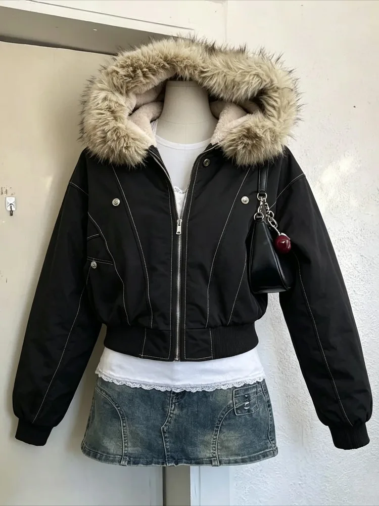 Ladies Warm Winter Parka Coat Faux Fur Trim Hood Thick Padded Long Outerwear Zip‑Up Casual Cold Weather Outer Tops Fashion New