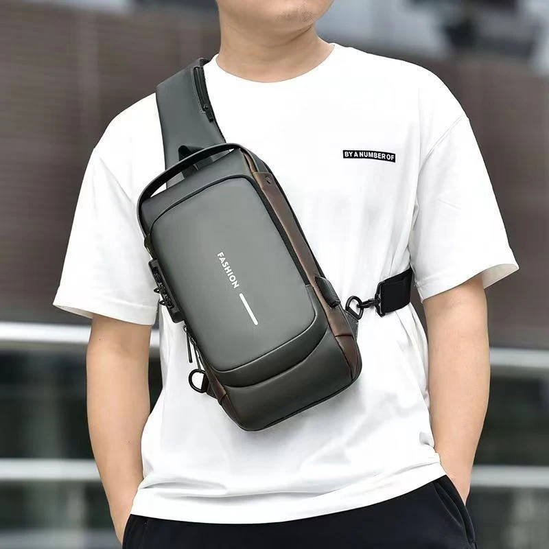 Men Fashion Travel Sport Running Sling Bag Male Multifunction Anti-theft USB Charging Password Lock For Riding Bike Chest Packs