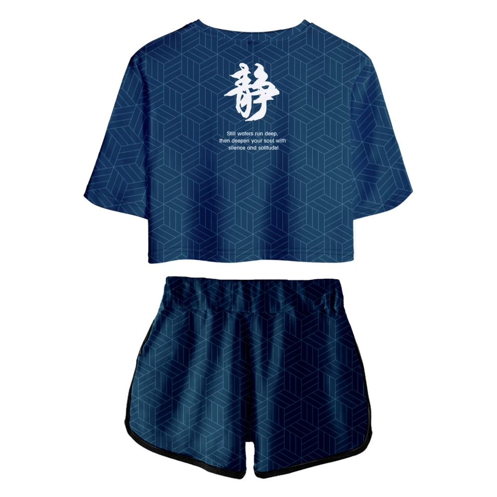 Silêncio! Conjunto de duas peças meninas 3d silêncio padrão colheita topo + shorts feminino agasalho 2 peças roupas de verão conjuntos femininos