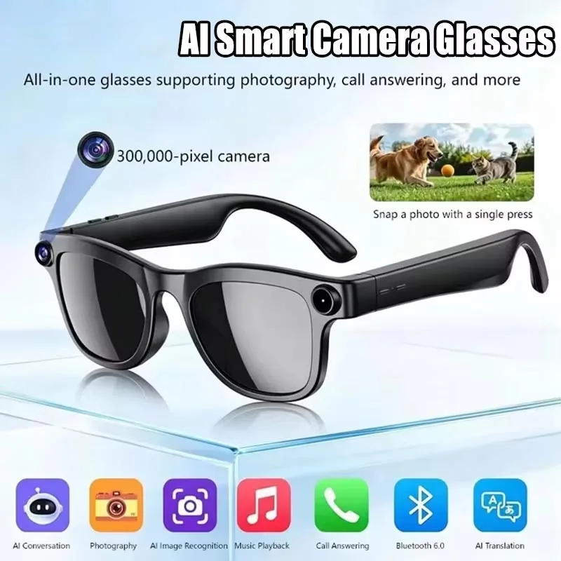 2026 Smart Bluetooth Camera Glasses AI Translation Wireless Communication Outdoor Cycling UV Resistant Sunglasses
