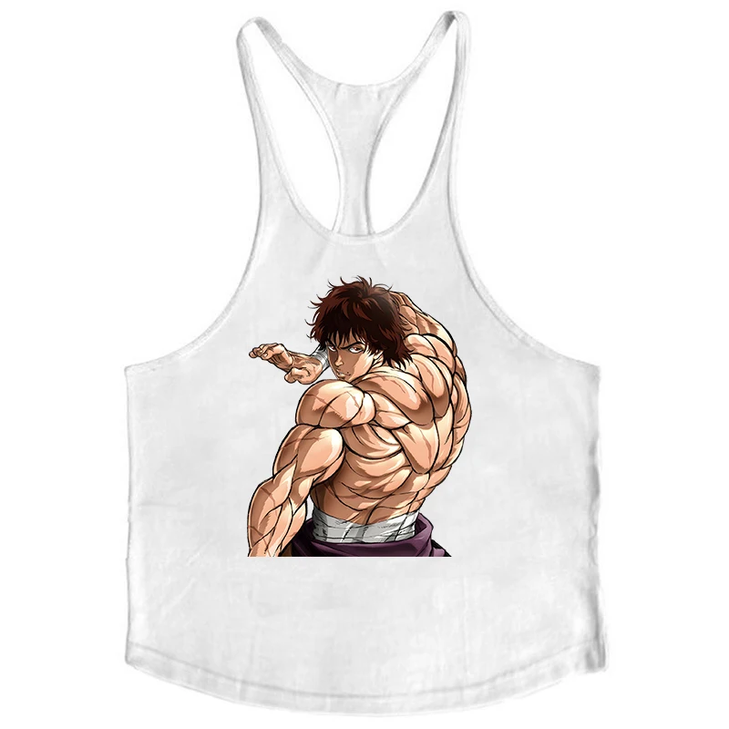 Anime Baki Print Stringer Tank Top for Men Y-Back Vest Tees Athletic Training Undershirt Activewear Gym Workout Bodybuilding