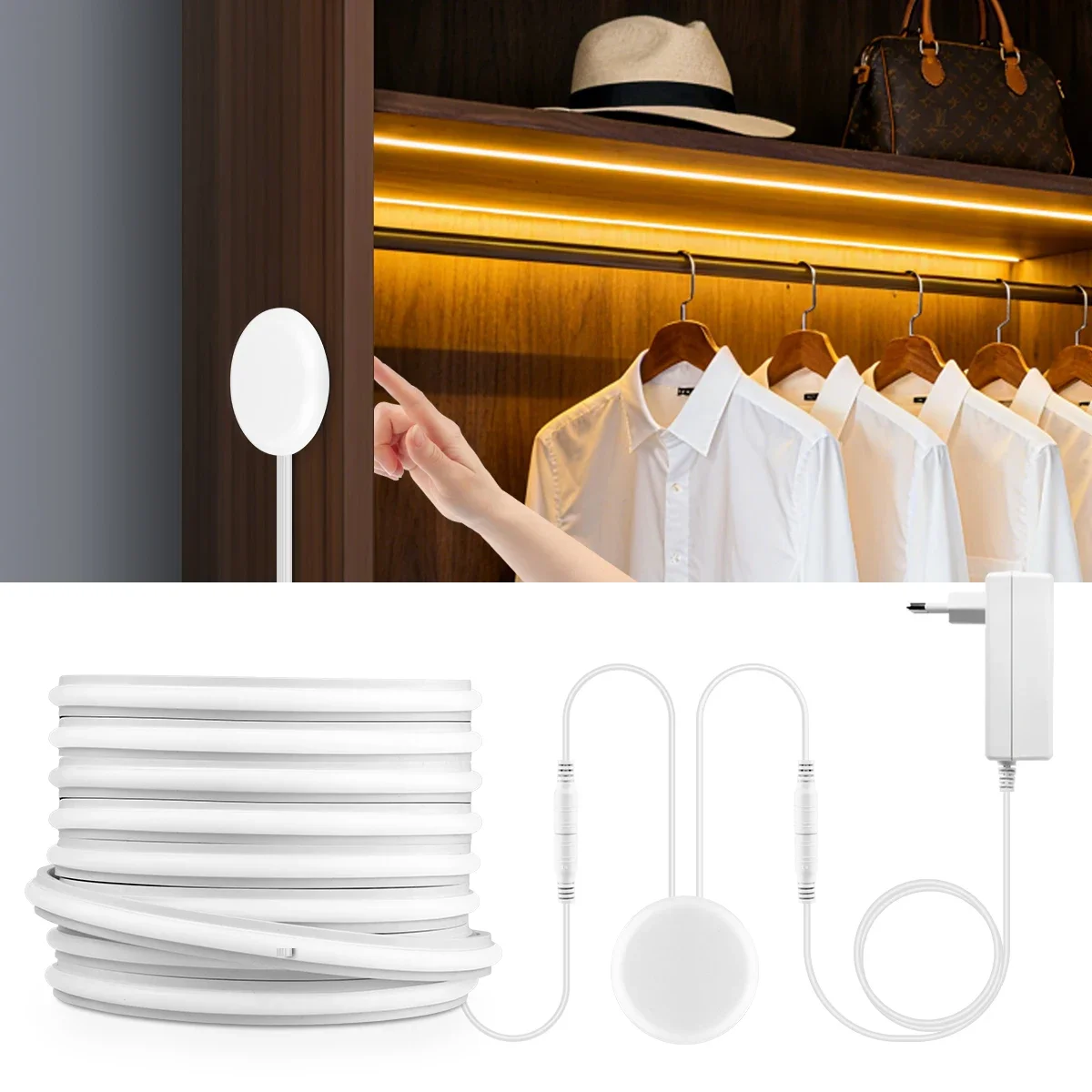 24v sólido cob neon led gabinete luz de tira tubo de gel de silicone puro com toque regulável & sensor de varredura de mão 25mm placa penetrável
