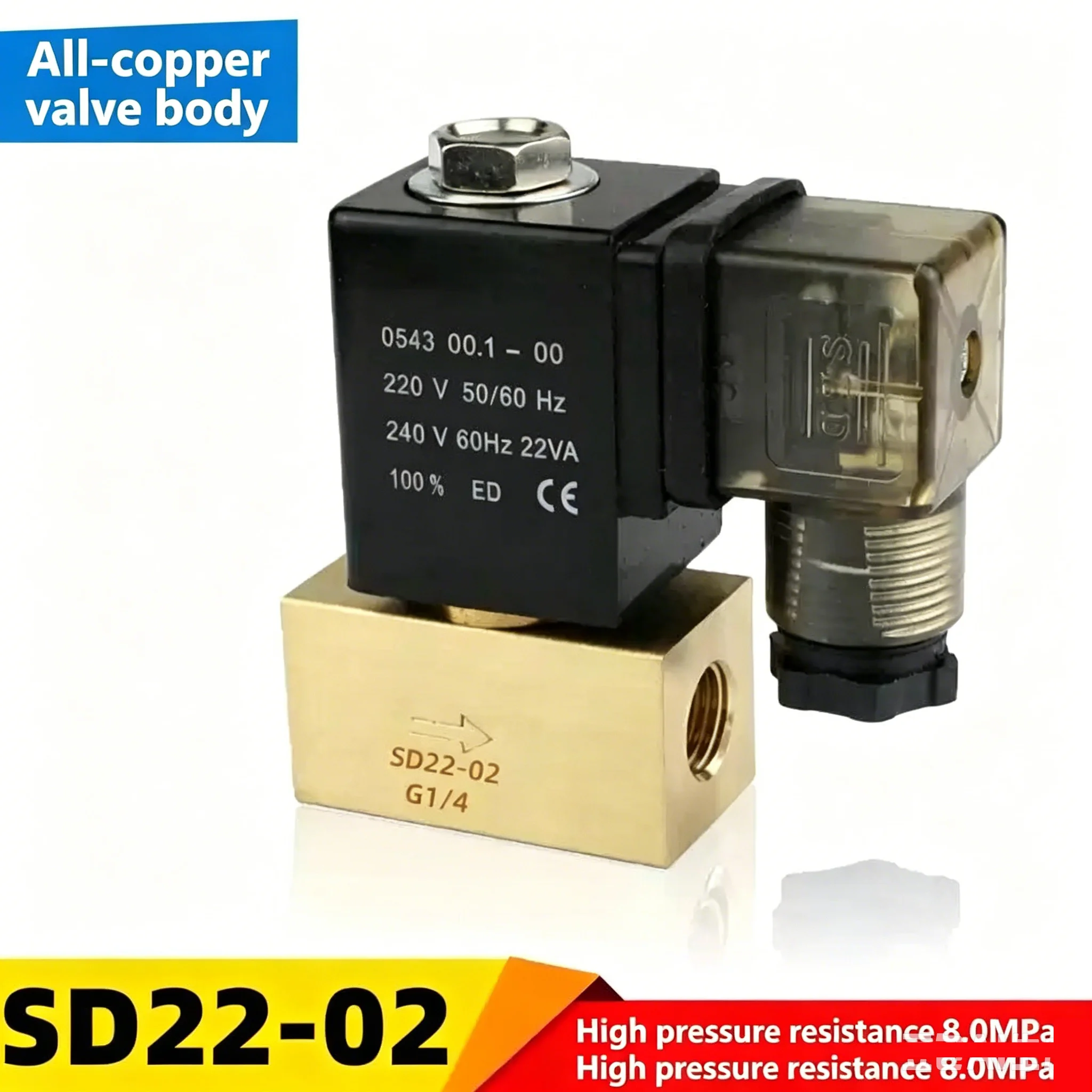 JT22-02 Direct Acting Brass Valve 80bar High Pressure Solenoid Valve 2 Way 1/4 3/8 1/2 BSP DC12V/24V AC220V Normal Close