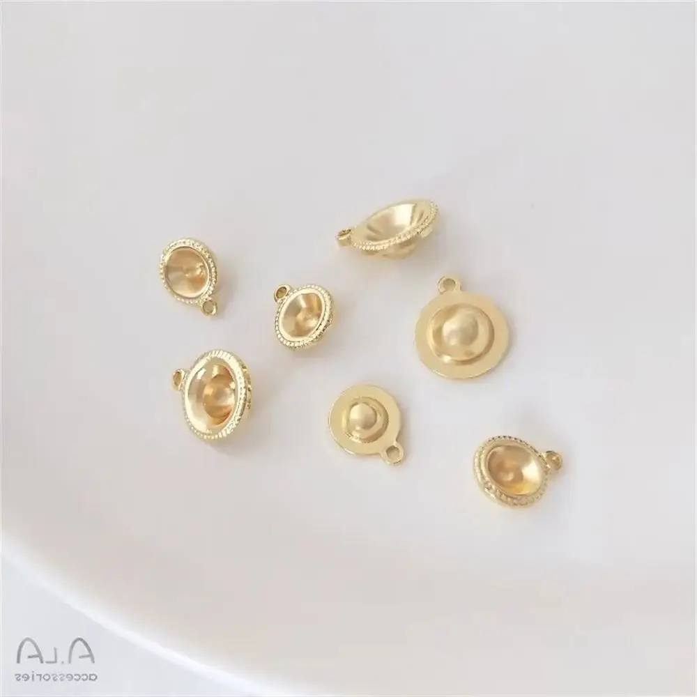 

14K Gold Wrapped Round Lace Bead Cap Pendant DIY Sticky Pearl Diamond Cup Bead Holder Accessories Bracelet Earrings Pendant K389