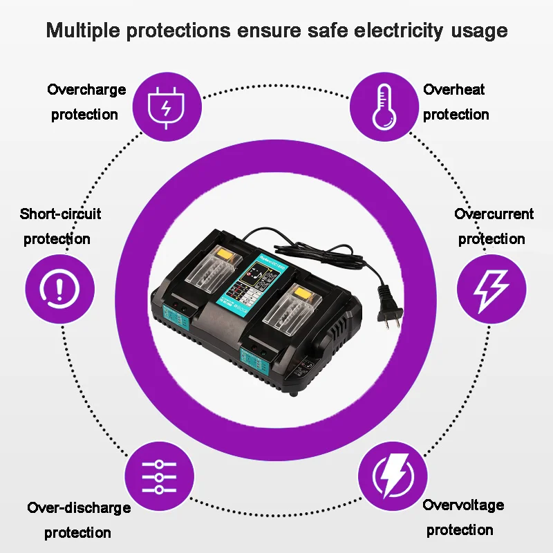 Victpower لماكيتا 14.4 فولت-18 فولت 3Ah شاحن مع الاتحاد الأفريقي/الاتحاد الأوروبي/المملكة المتحدة/الولايات المتحدة التوصيل شحن سريع 100-240 فولت المدخلات الحماية من الحرارة الزائدة