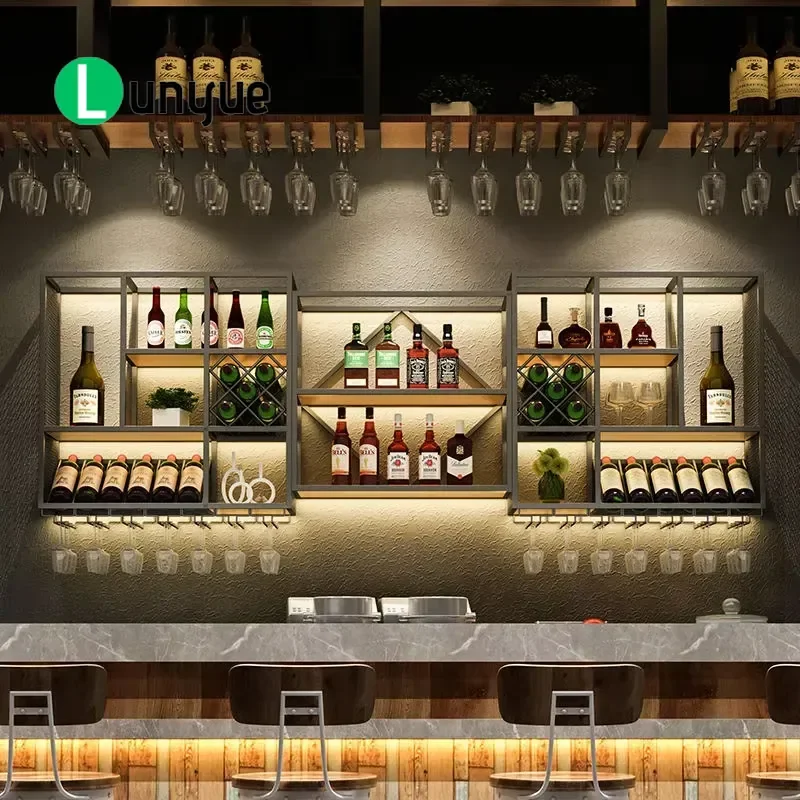 Modern Custom Stainless Steel 5 Layer Wall Mounted Wine Rack Durable Household Furniture for Bar Restaurant Holds 27 36