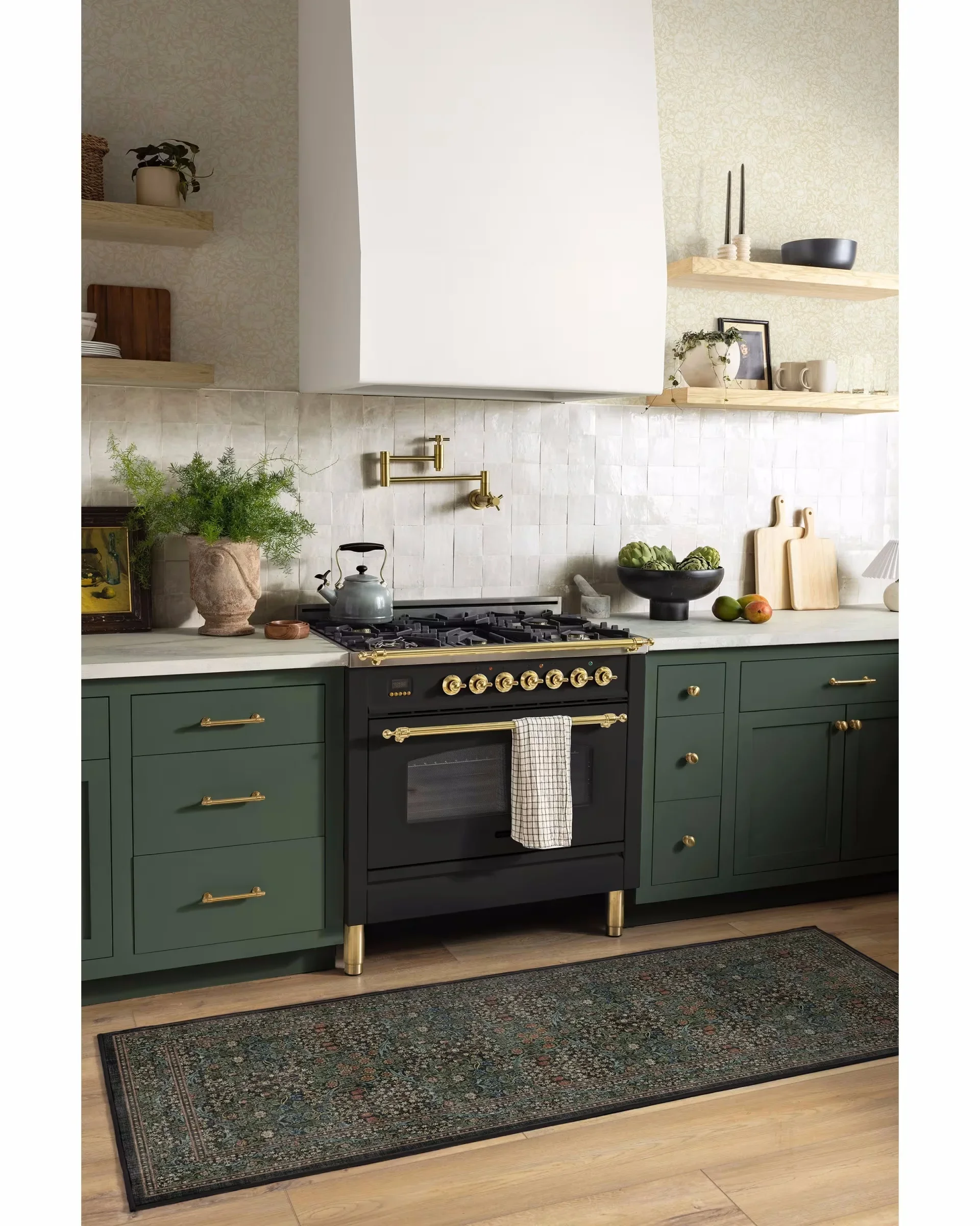 Morris & Co. Blackthorn Forest Green Rug maximalist rug indoor home living room bedroom art decoration carpet art floral carpet