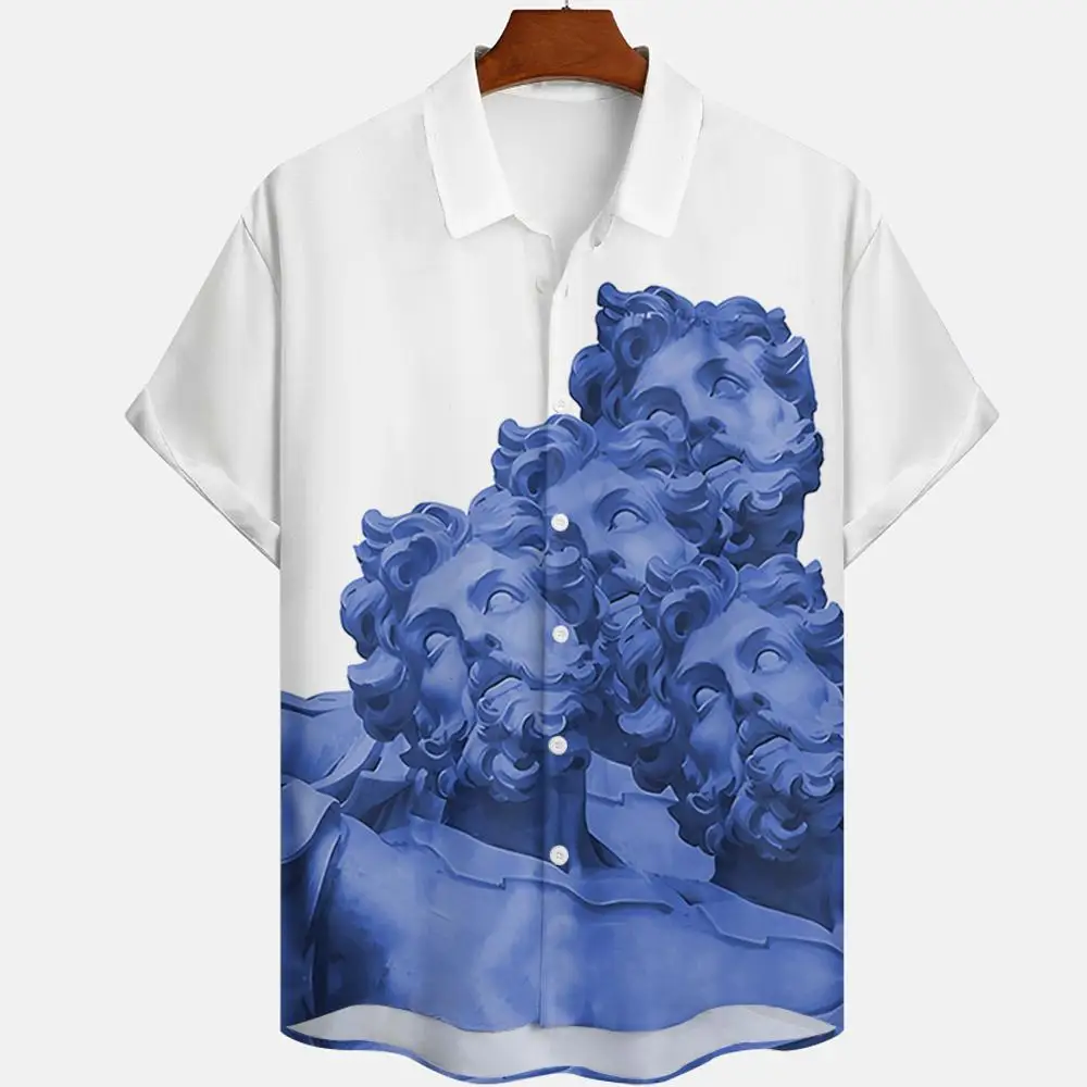 Statue of David Print Tops Summer Fashion Men\'s Short Sleeve Shirt Street Casual Lapel Oversized Men\'s Shirt Tops Size S-5XL