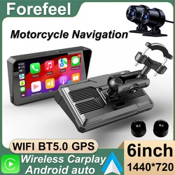 6Inch FOR Motorcycle Carplay Waterproof WiFi Wireless Android-Auto DVR Monitor Dash Cam GPS Navigation TPMS portable