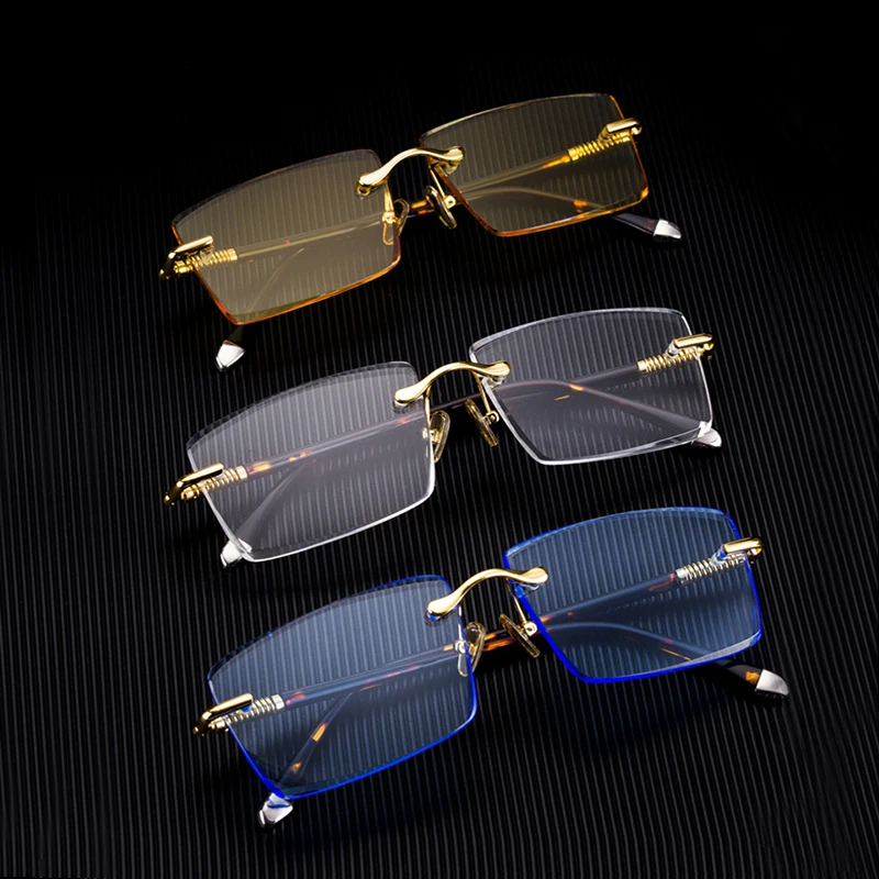 Blue Crystal Stone Sunglasses Man Luxury Rimless Glass Sun Glasses Woman Natural Mineral Lens Vintage Acetate Moisturizing Eye