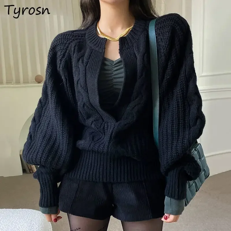 

Pullovers Women Loose Ladies Vintage Pure Cozy Knitting Harajuku European Style O-neck Delicate Thicken Keep Warm Winter